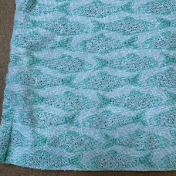 Vineyard Vines 100% Linen Girl's L Top Aqua Blue Fish Pattern 3/4 Sleeve - Picture 8 of 11